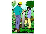 Two men surveying a felled tree